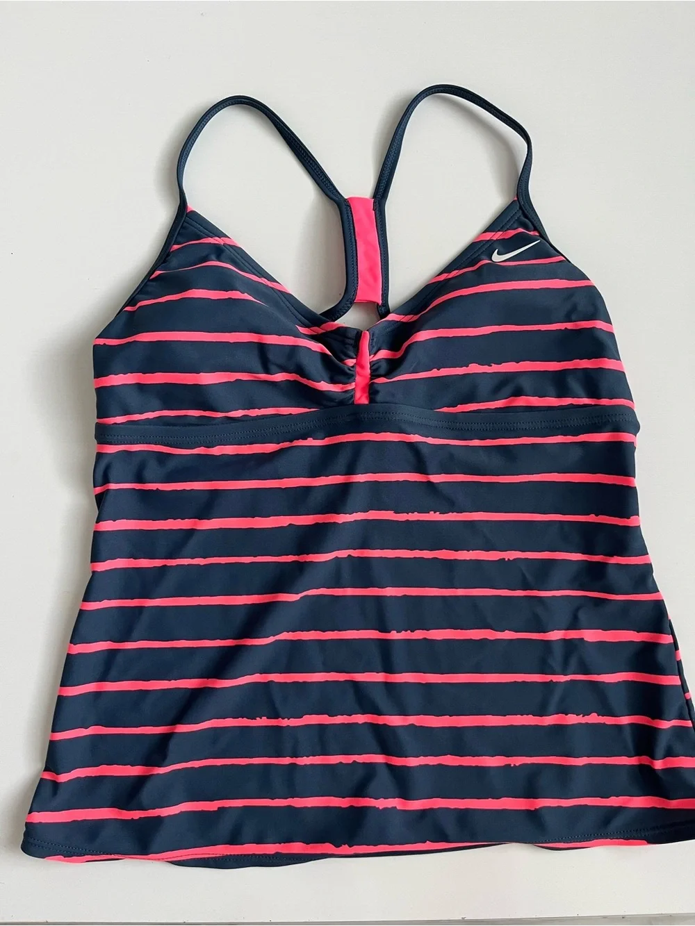 Nike Women’s Navy and Pink Striped Tankini Swim Set
